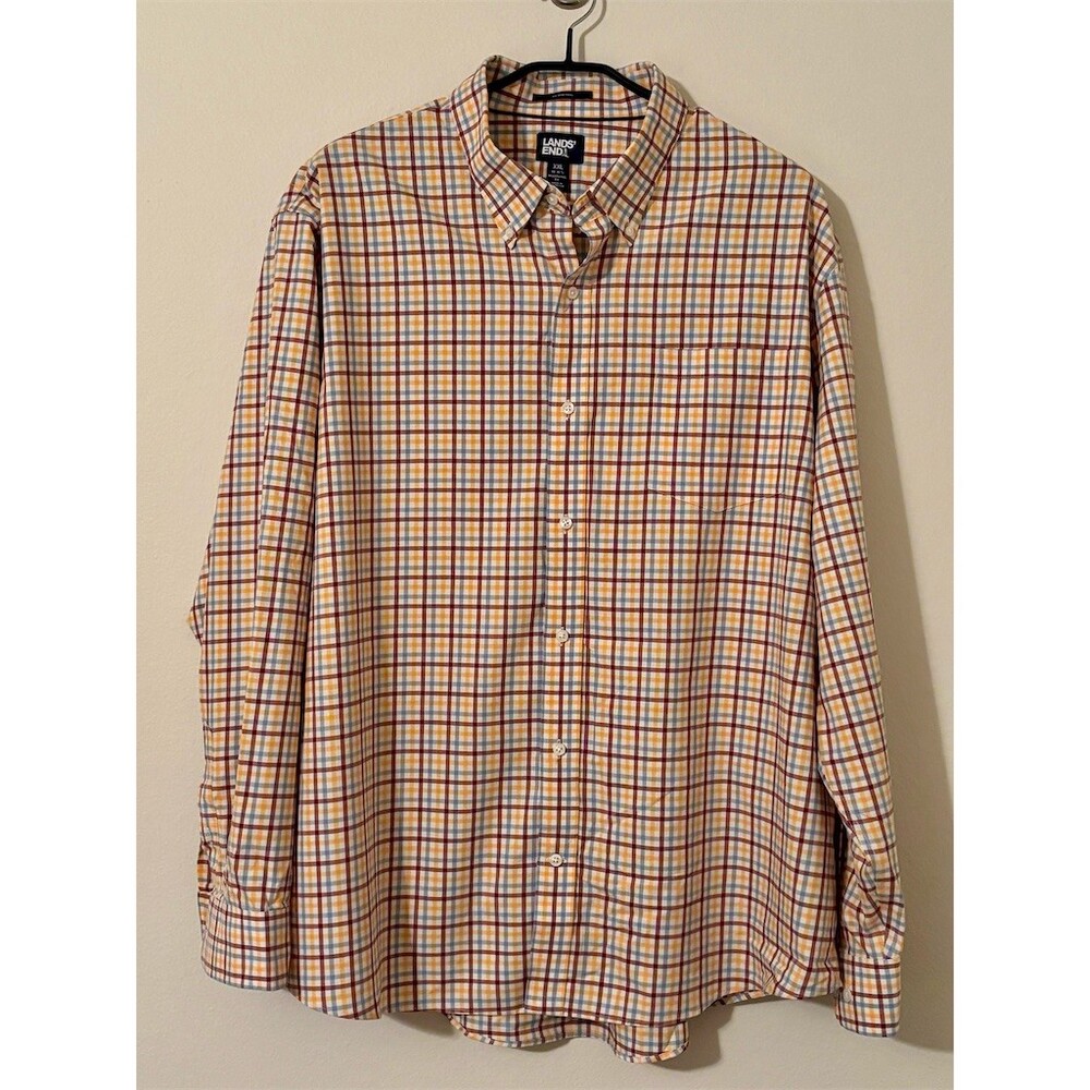 Lands' End Mens Button-Down Shirt 2XL Plaid Multicolor No Iron Twill